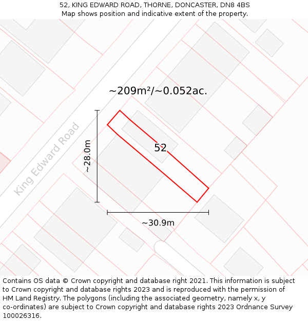 52, KING EDWARD ROAD, THORNE, DONCASTER, DN8 4BS: Plot and title map