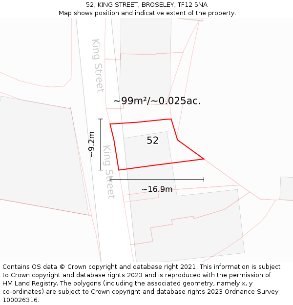 52, KING STREET, BROSELEY, TF12 5NA: Plot and title map