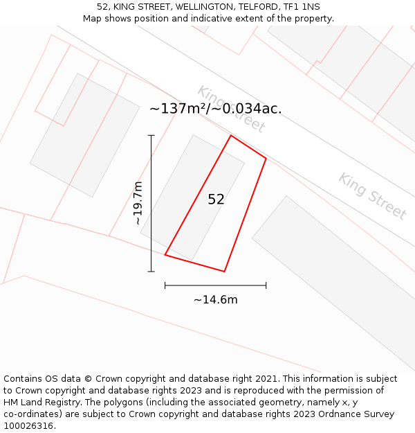 52, KING STREET, WELLINGTON, TELFORD, TF1 1NS: Plot and title map