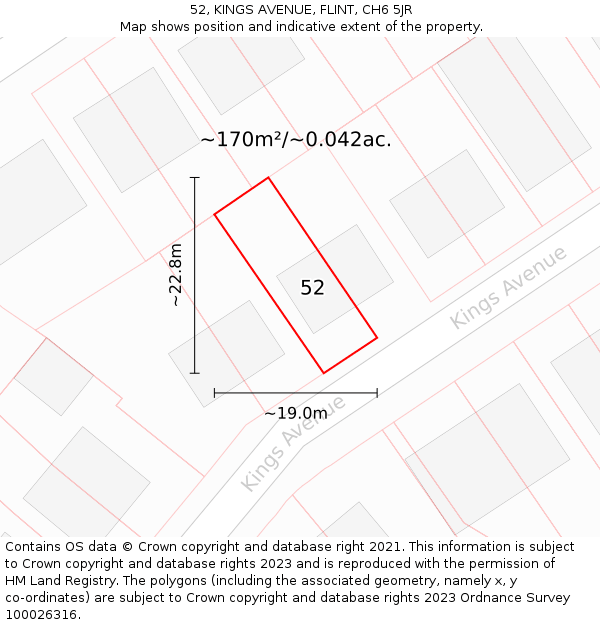 52, KINGS AVENUE, FLINT, CH6 5JR: Plot and title map