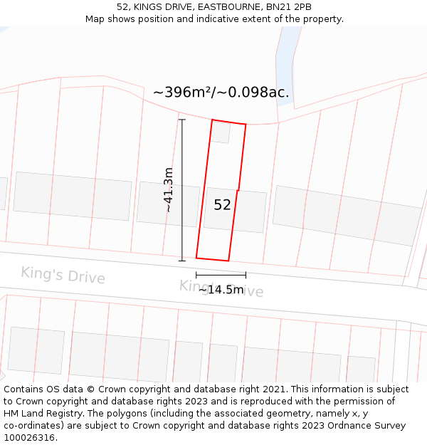 52, KINGS DRIVE, EASTBOURNE, BN21 2PB: Plot and title map