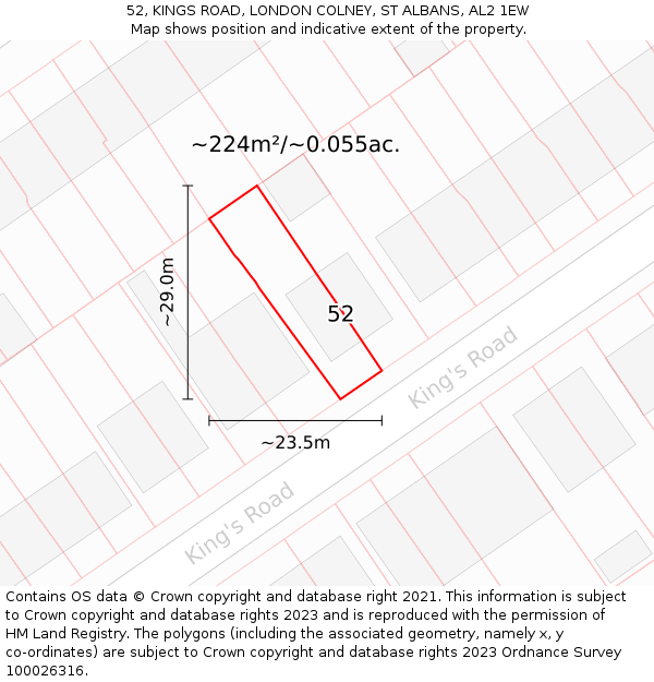 52, KINGS ROAD, LONDON COLNEY, ST ALBANS, AL2 1EW: Plot and title map