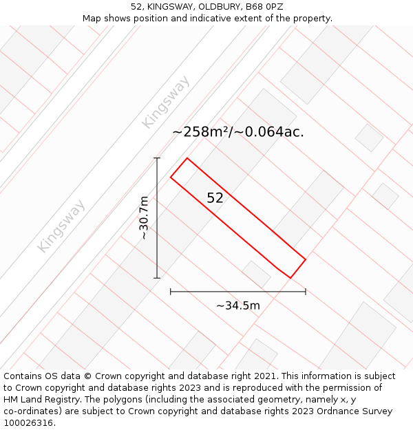 52, KINGSWAY, OLDBURY, B68 0PZ: Plot and title map