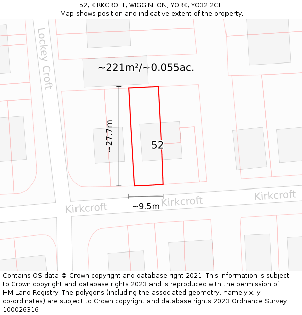 52, KIRKCROFT, WIGGINTON, YORK, YO32 2GH: Plot and title map