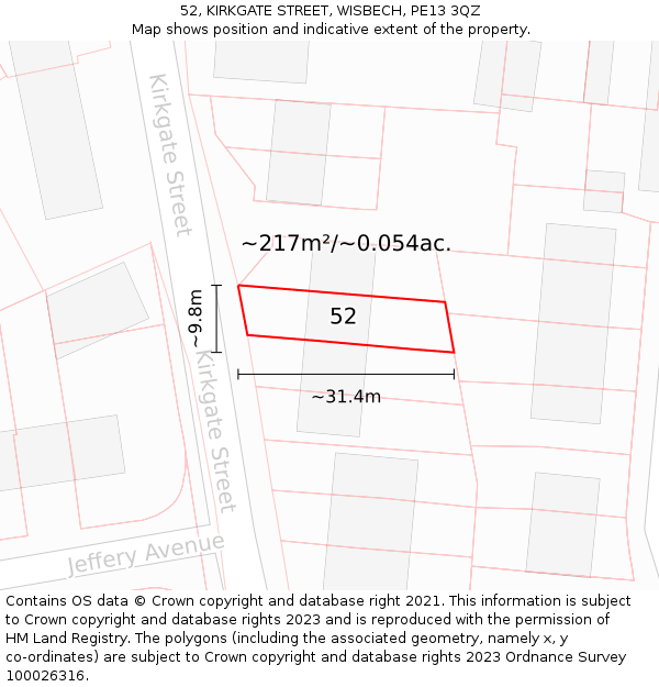 52, KIRKGATE STREET, WISBECH, PE13 3QZ: Plot and title map