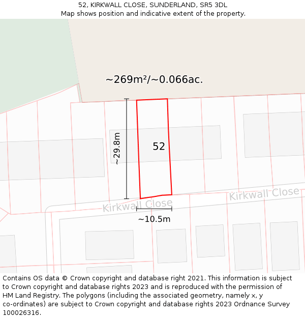 52, KIRKWALL CLOSE, SUNDERLAND, SR5 3DL: Plot and title map