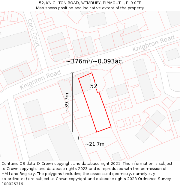 52, KNIGHTON ROAD, WEMBURY, PLYMOUTH, PL9 0EB: Plot and title map