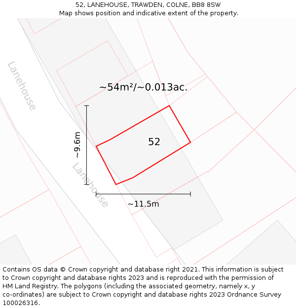 52, LANEHOUSE, TRAWDEN, COLNE, BB8 8SW: Plot and title map