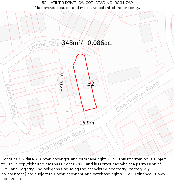 52, LATIMER DRIVE, CALCOT, READING, RG31 7AP: Plot and title map