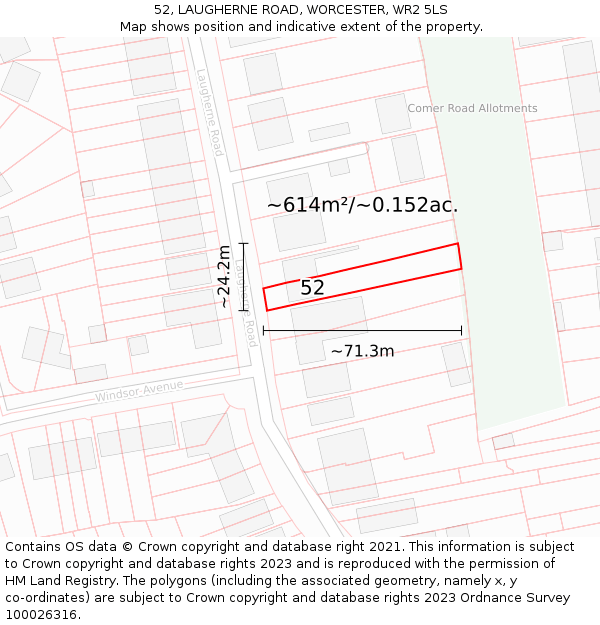 52, LAUGHERNE ROAD, WORCESTER, WR2 5LS: Plot and title map