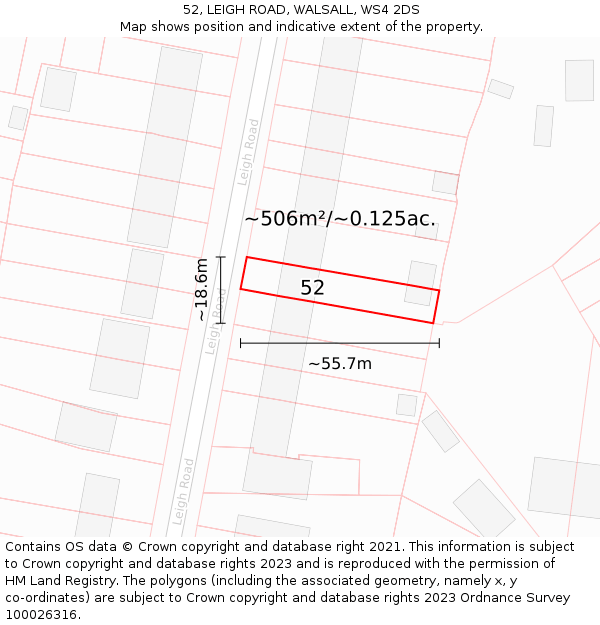 52, LEIGH ROAD, WALSALL, WS4 2DS: Plot and title map