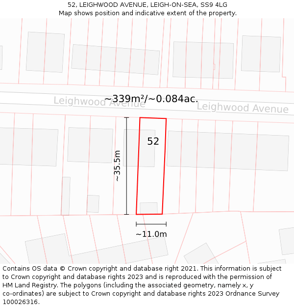 52, LEIGHWOOD AVENUE, LEIGH-ON-SEA, SS9 4LG: Plot and title map