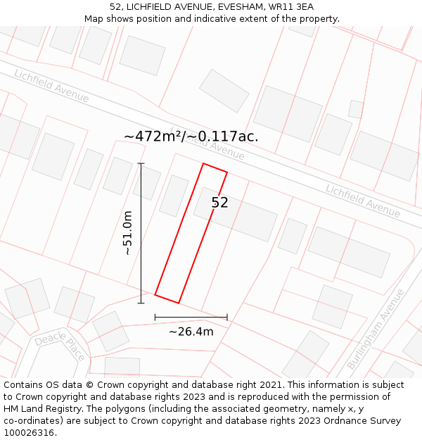 52, LICHFIELD AVENUE, EVESHAM, WR11 3EA: Plot and title map