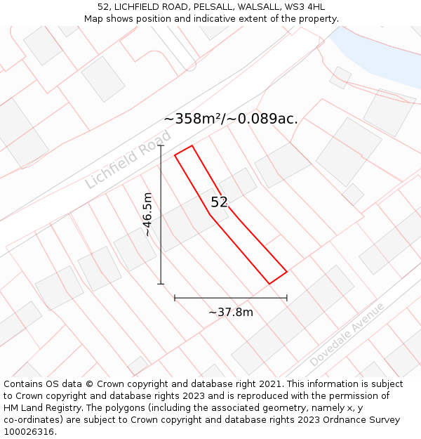 52, LICHFIELD ROAD, PELSALL, WALSALL, WS3 4HL: Plot and title map