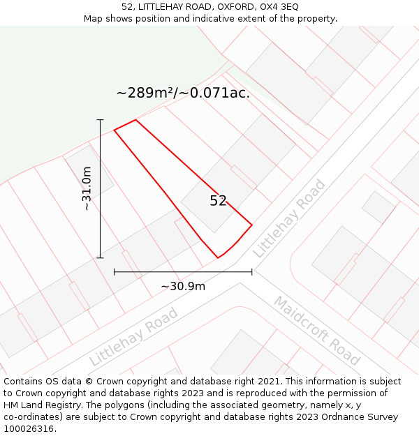 52, LITTLEHAY ROAD, OXFORD, OX4 3EQ: Plot and title map