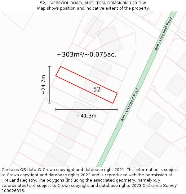 52, LIVERPOOL ROAD, AUGHTON, ORMSKIRK, L39 3LW: Plot and title map