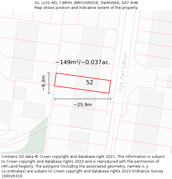 52, LLYS AEL Y BRYN, BIRCHGROVE, SWANSEA, SA7 0HB: Plot and title map