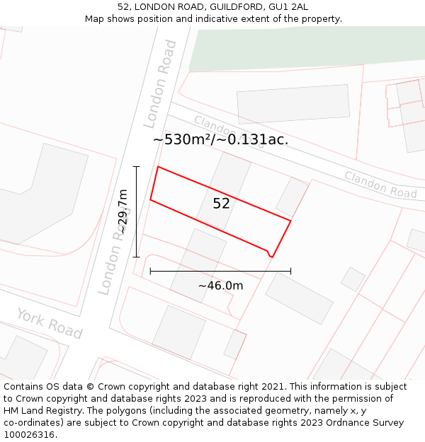 52, LONDON ROAD, GUILDFORD, GU1 2AL: Plot and title map