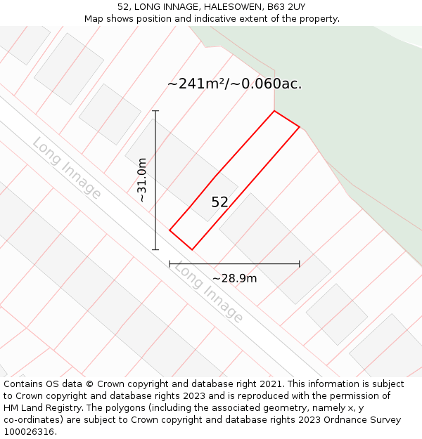 52, LONG INNAGE, HALESOWEN, B63 2UY: Plot and title map