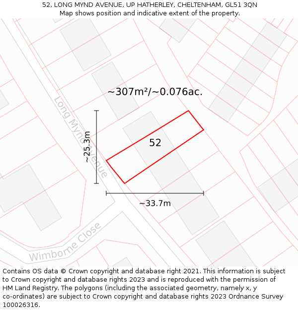 52, LONG MYND AVENUE, UP HATHERLEY, CHELTENHAM, GL51 3QN: Plot and title map