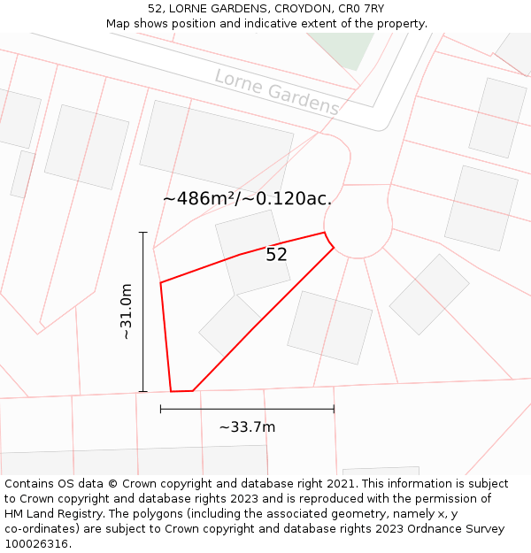 52, LORNE GARDENS, CROYDON, CR0 7RY: Plot and title map