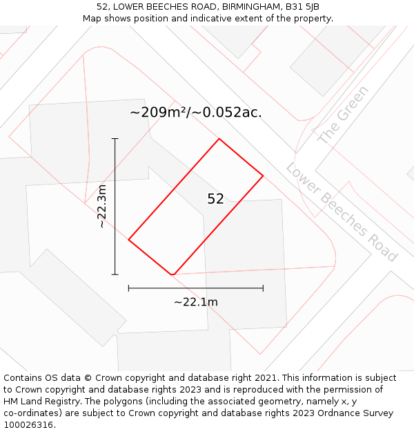 52, LOWER BEECHES ROAD, BIRMINGHAM, B31 5JB: Plot and title map