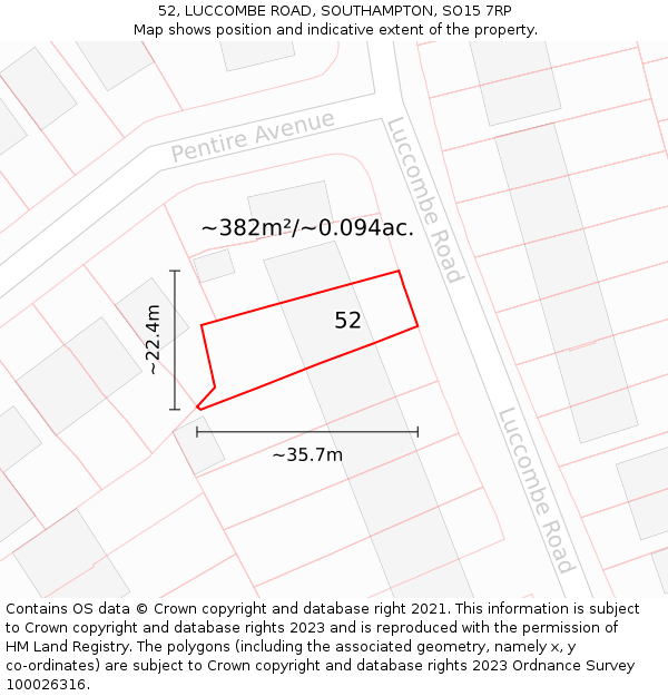 52, LUCCOMBE ROAD, SOUTHAMPTON, SO15 7RP: Plot and title map