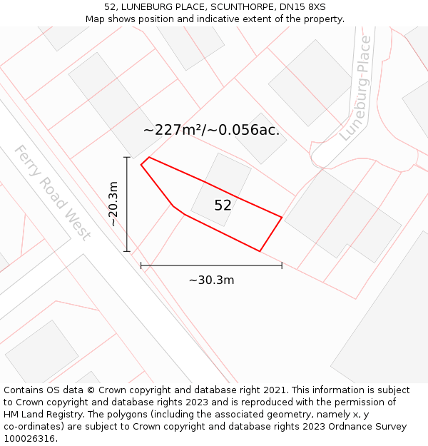 52, LUNEBURG PLACE, SCUNTHORPE, DN15 8XS: Plot and title map