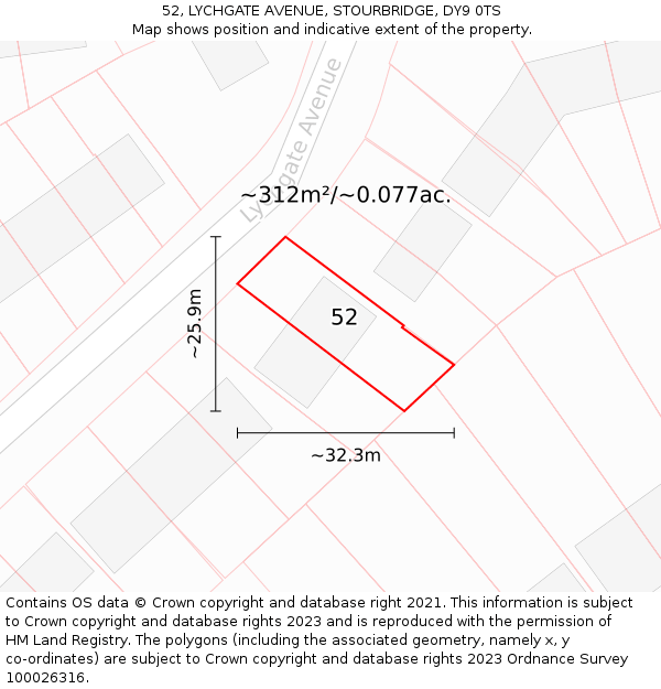 52, LYCHGATE AVENUE, STOURBRIDGE, DY9 0TS: Plot and title map