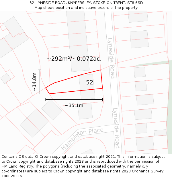 52, LYNESIDE ROAD, KNYPERSLEY, STOKE-ON-TRENT, ST8 6SD: Plot and title map