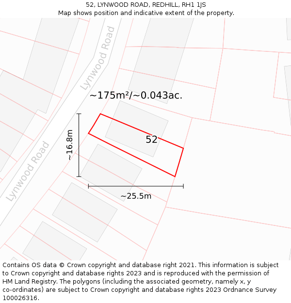 52, LYNWOOD ROAD, REDHILL, RH1 1JS: Plot and title map