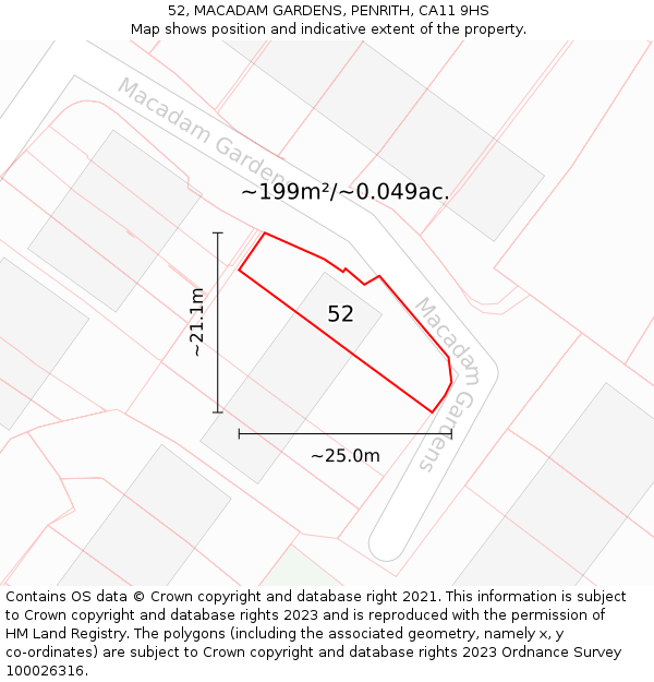 52, MACADAM GARDENS, PENRITH, CA11 9HS: Plot and title map