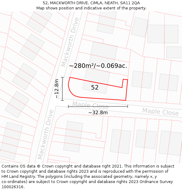 52, MACKWORTH DRIVE, CIMLA, NEATH, SA11 2QA: Plot and title map