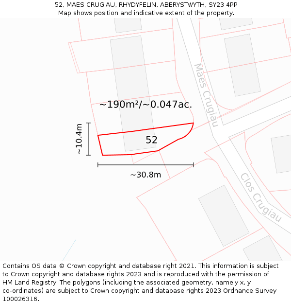 52, MAES CRUGIAU, RHYDYFELIN, ABERYSTWYTH, SY23 4PP: Plot and title map