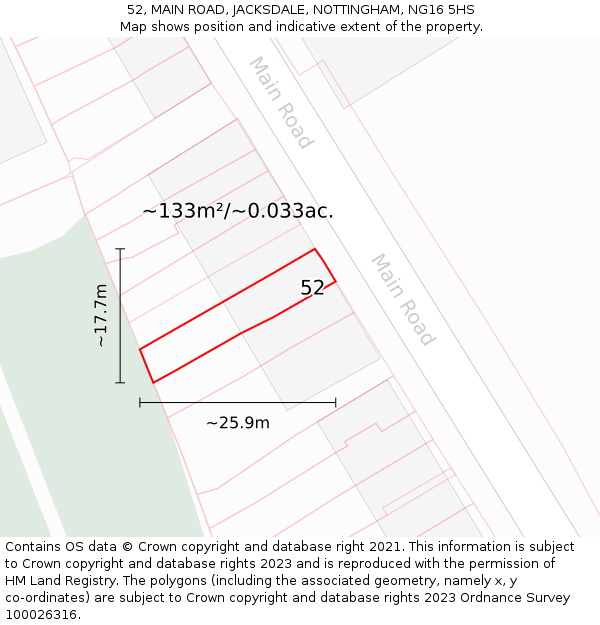 52, MAIN ROAD, JACKSDALE, NOTTINGHAM, NG16 5HS: Plot and title map