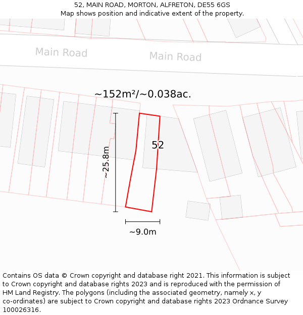 52, MAIN ROAD, MORTON, ALFRETON, DE55 6GS: Plot and title map