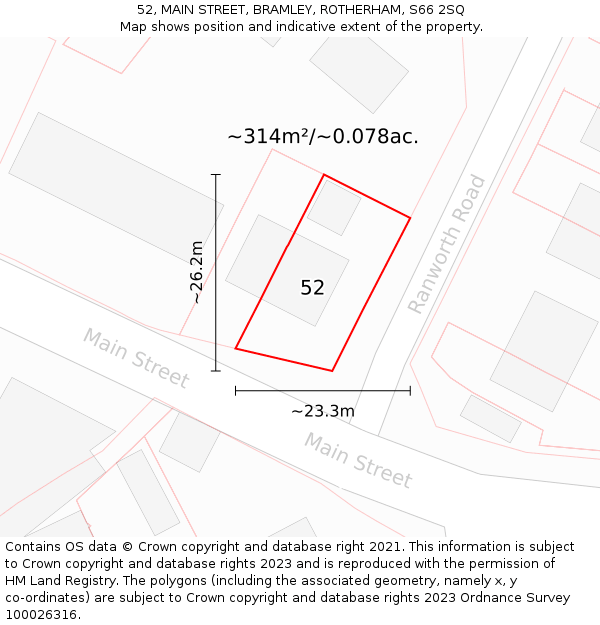 52, MAIN STREET, BRAMLEY, ROTHERHAM, S66 2SQ: Plot and title map