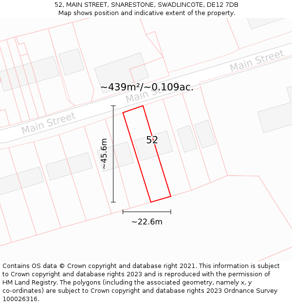 52, MAIN STREET, SNARESTONE, SWADLINCOTE, DE12 7DB: Plot and title map