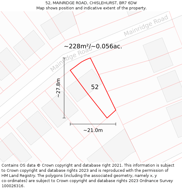 52, MAINRIDGE ROAD, CHISLEHURST, BR7 6DW: Plot and title map