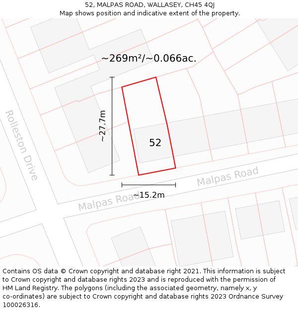 52, MALPAS ROAD, WALLASEY, CH45 4QJ: Plot and title map