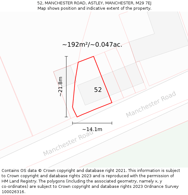 52, MANCHESTER ROAD, ASTLEY, MANCHESTER, M29 7EJ: Plot and title map