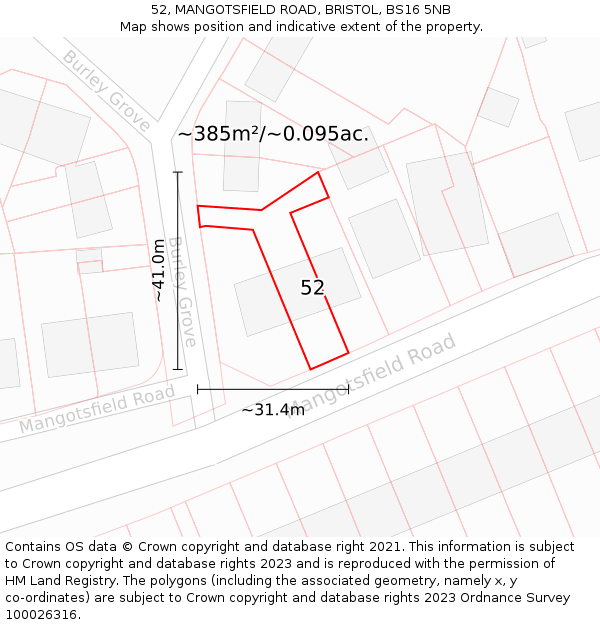 52, MANGOTSFIELD ROAD, BRISTOL, BS16 5NB: Plot and title map