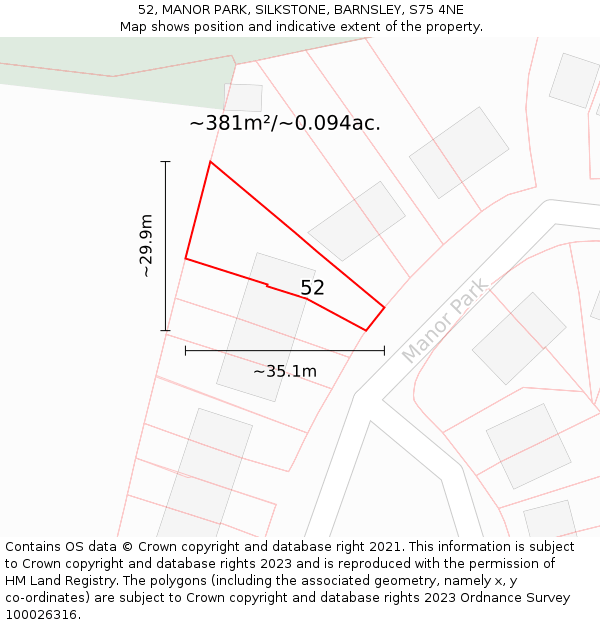 52, MANOR PARK, SILKSTONE, BARNSLEY, S75 4NE: Plot and title map