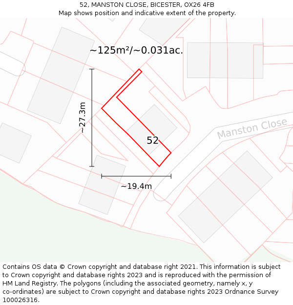 52, MANSTON CLOSE, BICESTER, OX26 4FB: Plot and title map