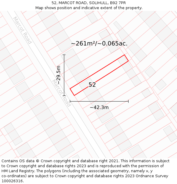 52, MARCOT ROAD, SOLIHULL, B92 7PR: Plot and title map