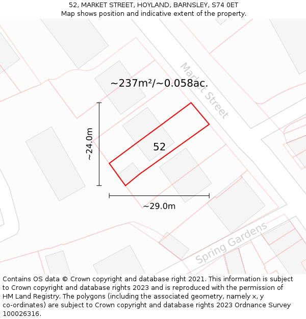 52, MARKET STREET, HOYLAND, BARNSLEY, S74 0ET: Plot and title map