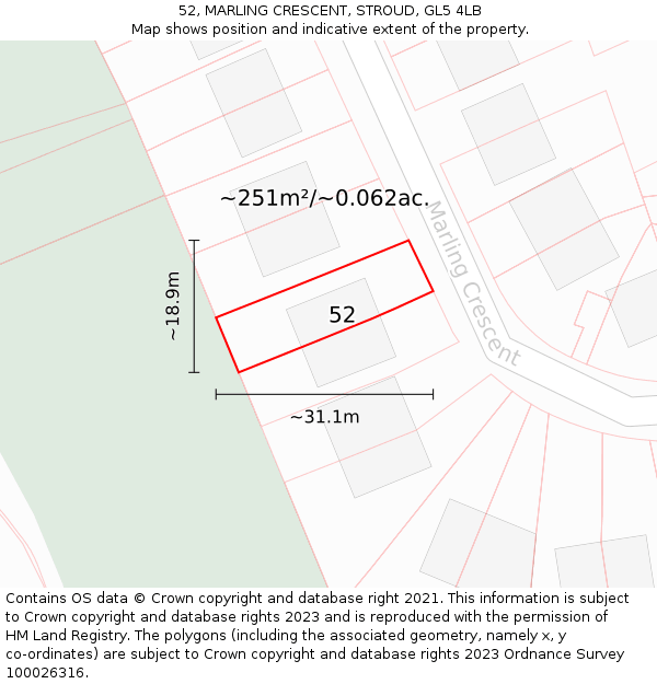 52, MARLING CRESCENT, STROUD, GL5 4LB: Plot and title map