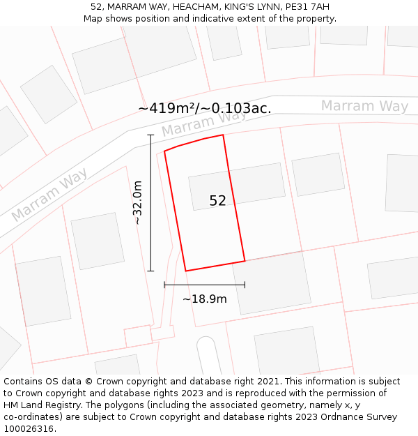 52, MARRAM WAY, HEACHAM, KING'S LYNN, PE31 7AH: Plot and title map