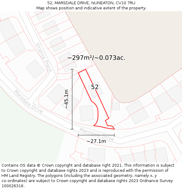 52, MARSDALE DRIVE, NUNEATON, CV10 7RU: Plot and title map