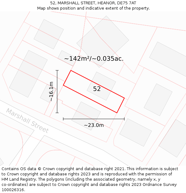 52, MARSHALL STREET, HEANOR, DE75 7AT: Plot and title map